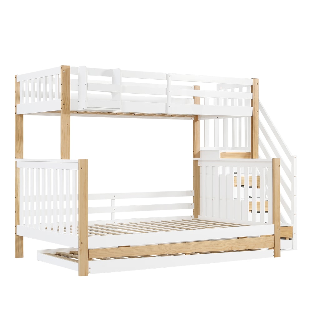 Lit superposé pin gigogne escalier blanc naturel 90x200 cm 120x200 cm
