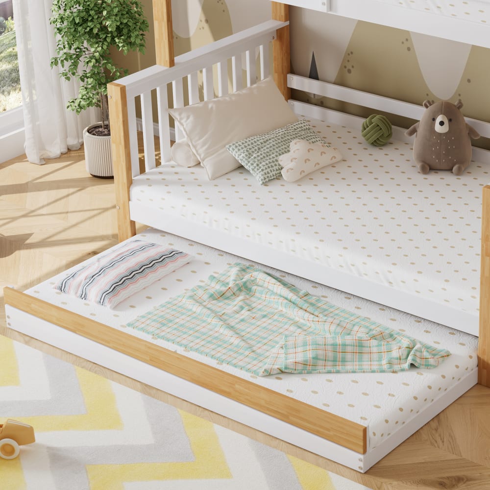 Etagenbett Rollbett Treppe Weiß Natur 90x200 cm 120x200 cm -