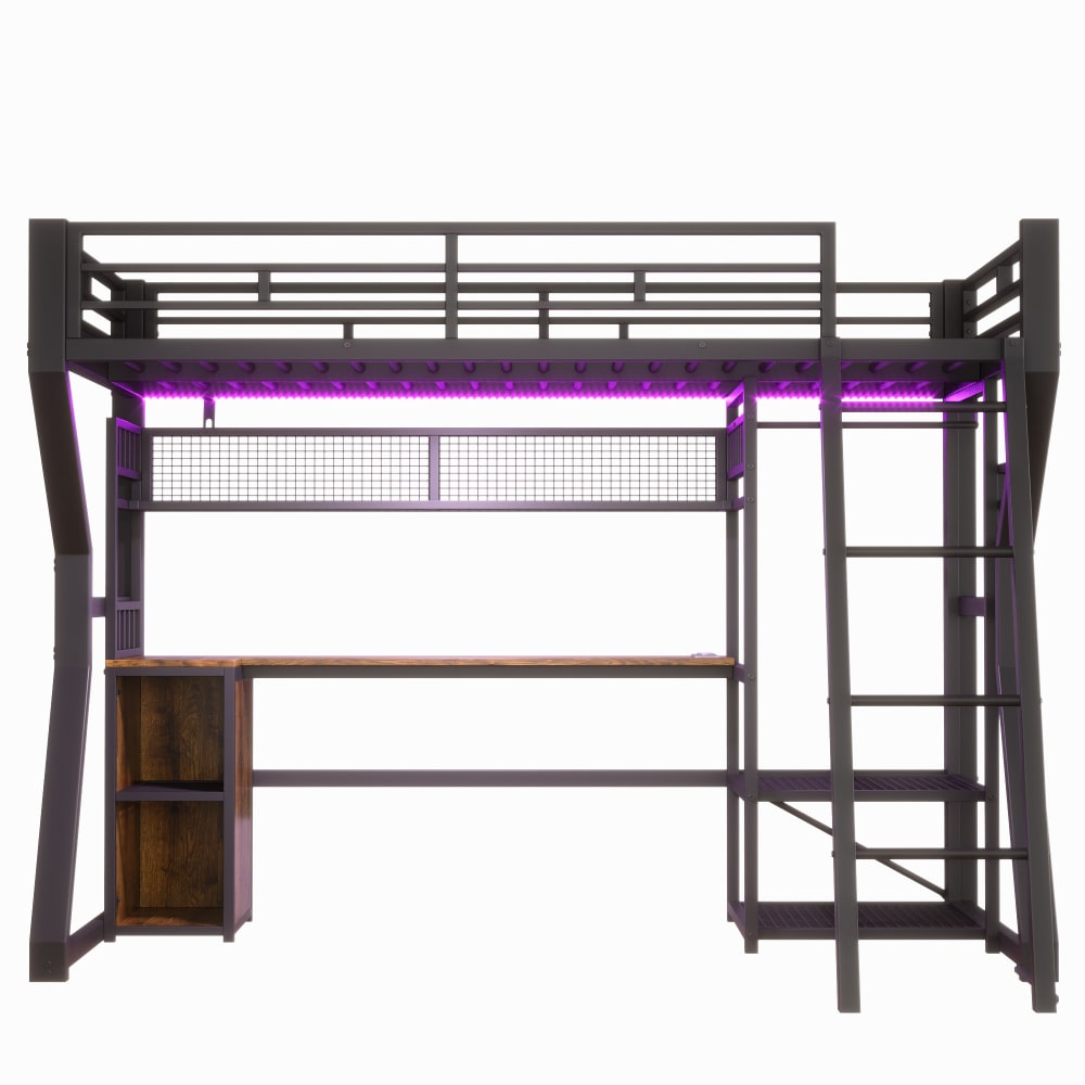 Kinderhochbett aus Eisen mit Schreibtisch und LED schwarz 90 x