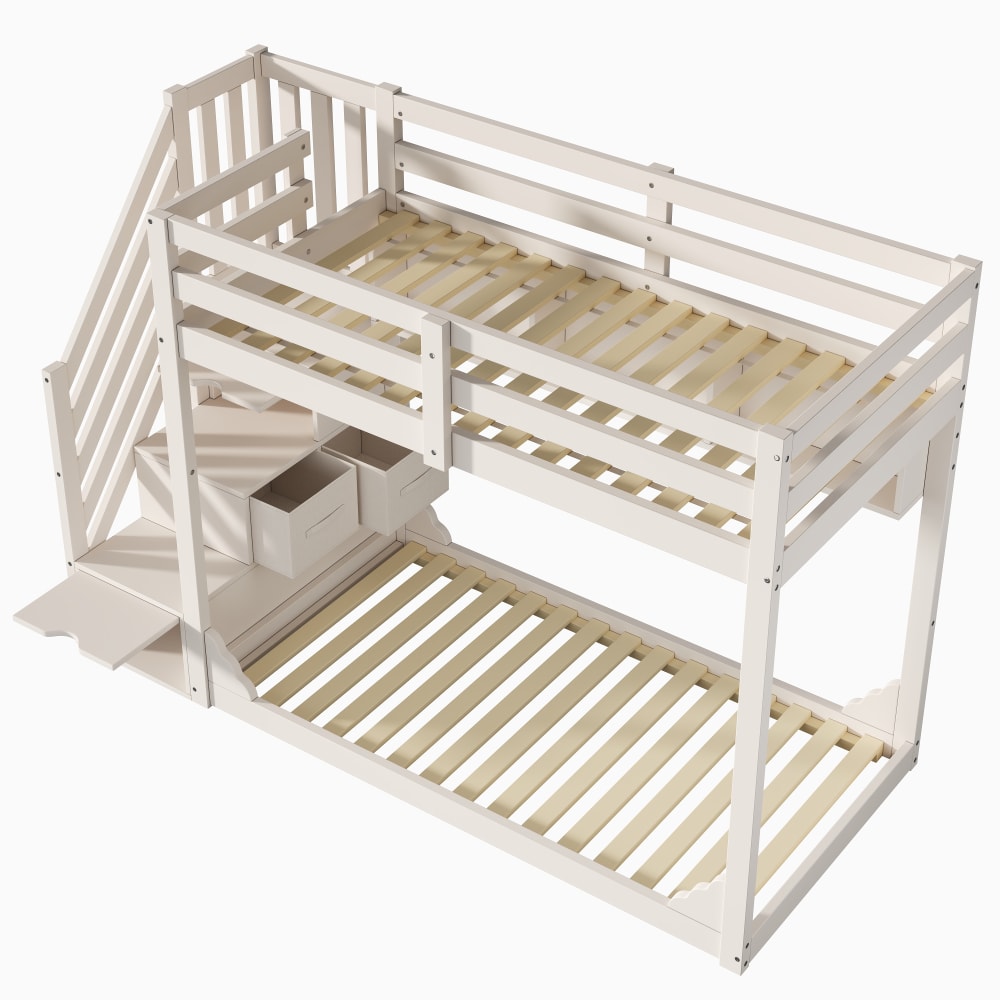 Etagenbett mit Stauraumtreppe Weiß 90x200 cm - Maisons Du Monde
