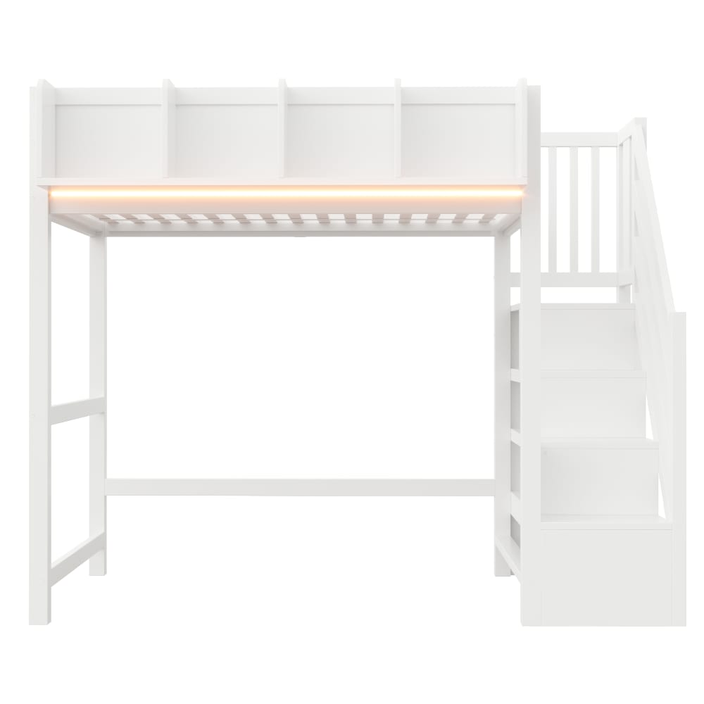 Kinderhochbett mit Stauraum und LED weiß 90 x 200 cm - Maisons Du