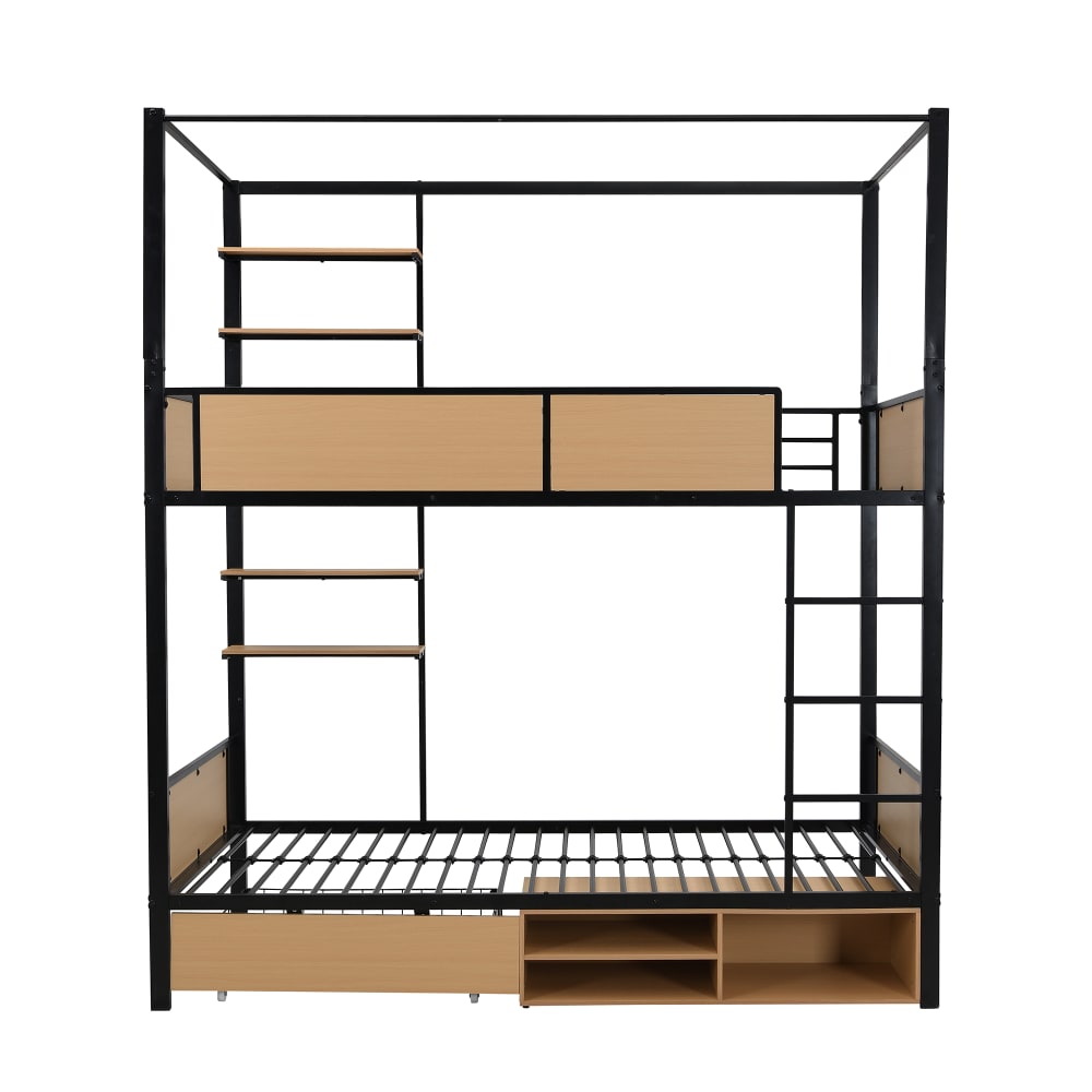 Eisen Etagenbett Regale Schubladen schwarz natur 90x200 cm -