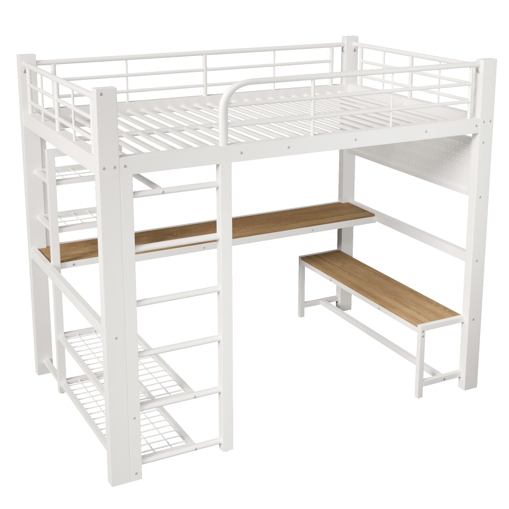 Lit mezzanine enfant en fer avec bureau et led blanc 140 x 200 cm