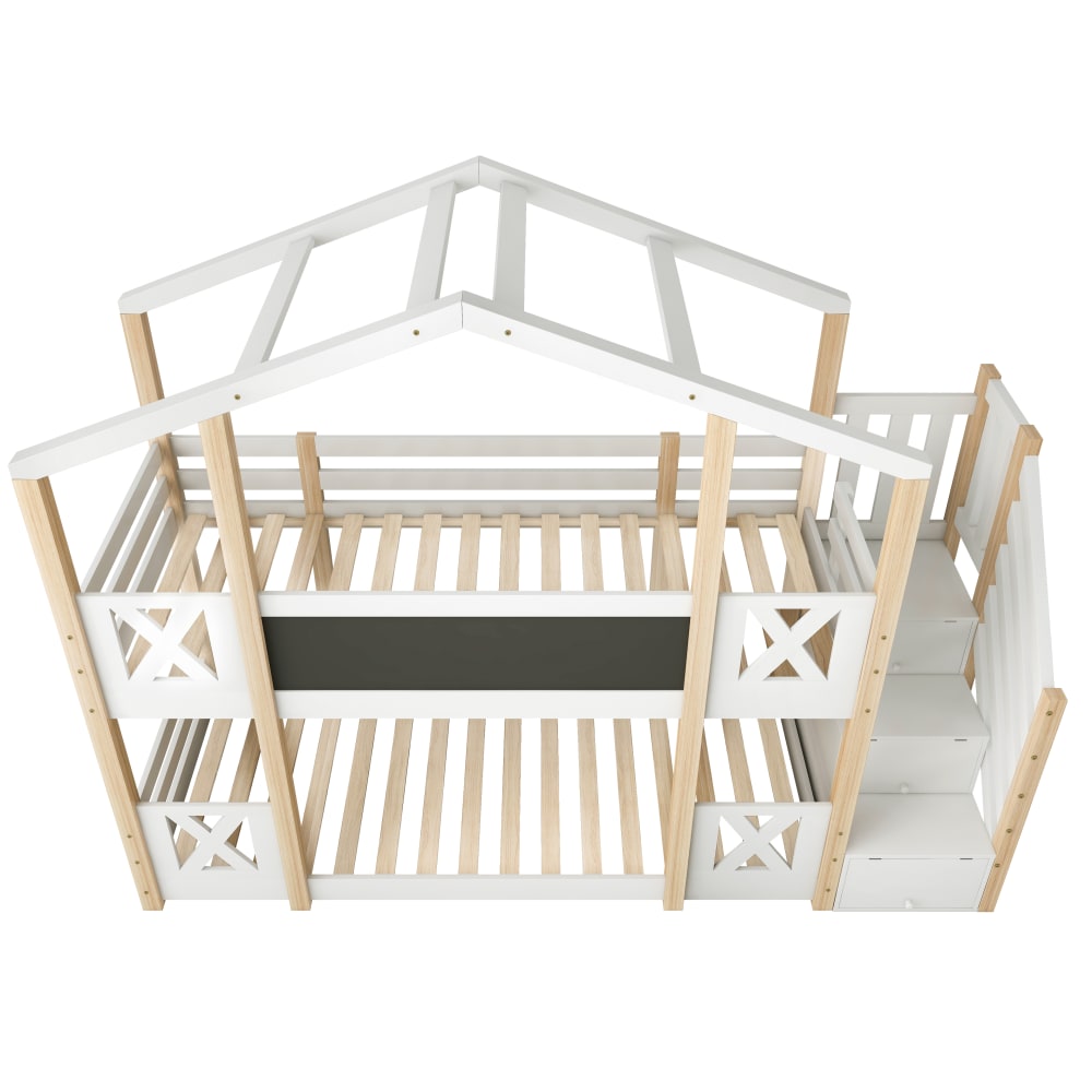Etagenbett Baumhaus Stauraum Tafel Natur Weiß 90x200 cm - Maisons