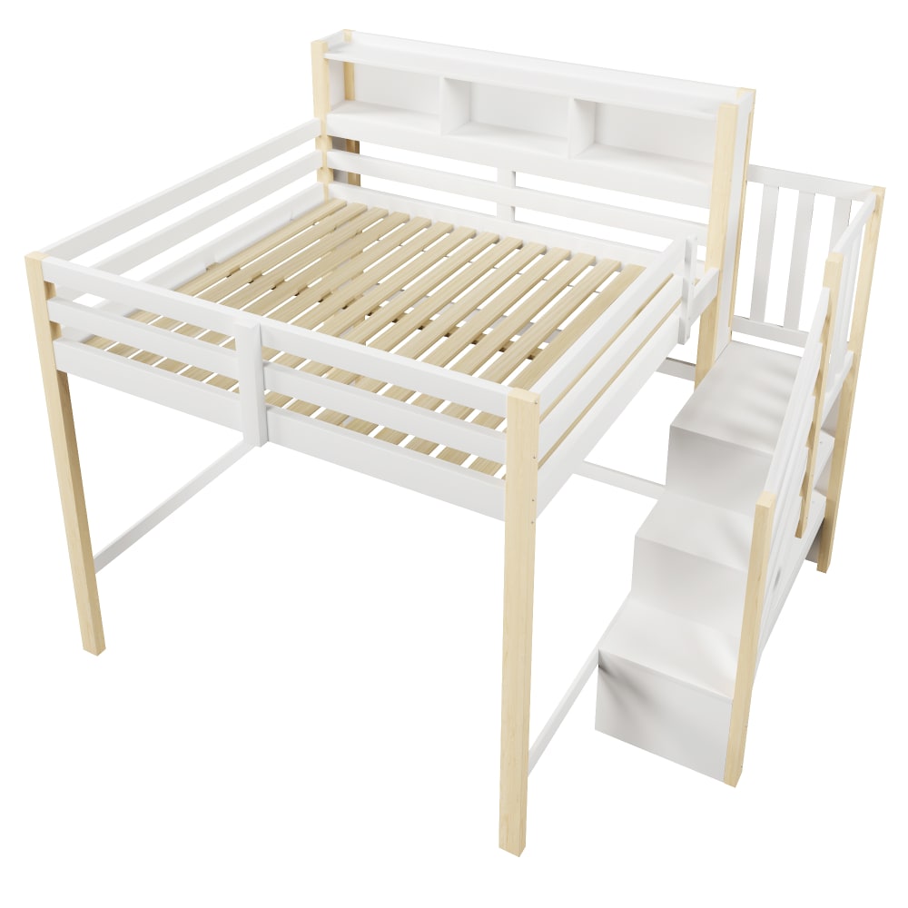 ComfortXL Hochbett mit Stauraum led Weiß Natur 140x200 cm BRAUN HOLZ Baby