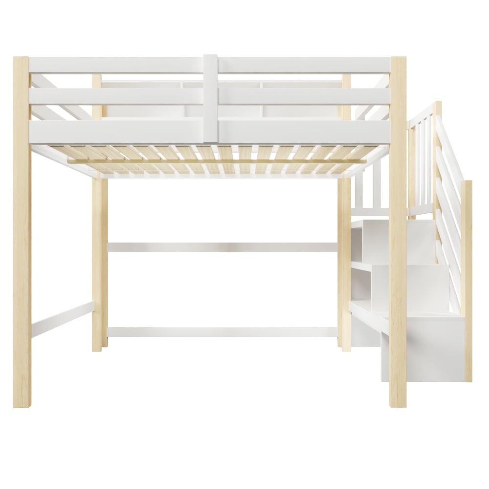 Hochbett mit Stauraum led Weiß Natur 140x200 cm - Maisons Du