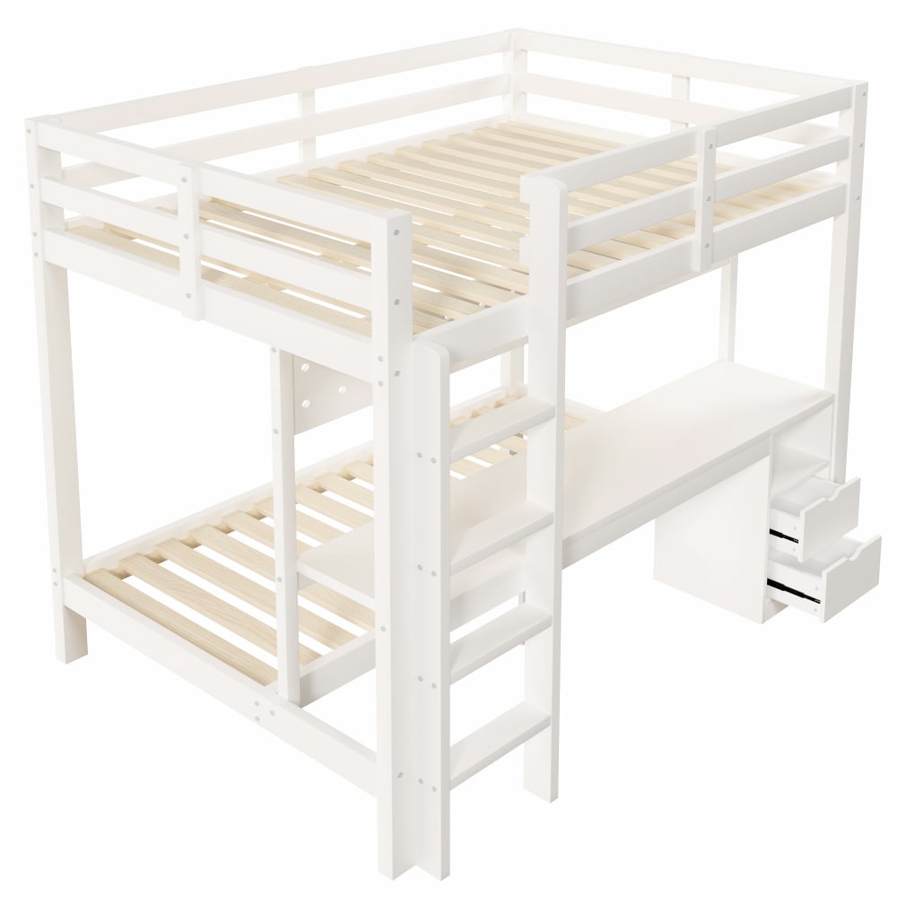 Lit superposé bureau rangement led blanc 90x200 140x200 cm