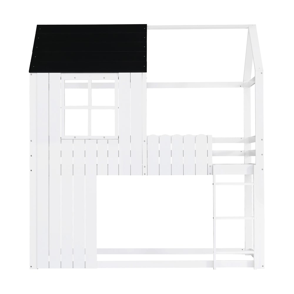 Kinder Hochbett Hausbett Schwarz Weiß 90x200 cm - Maisons Du