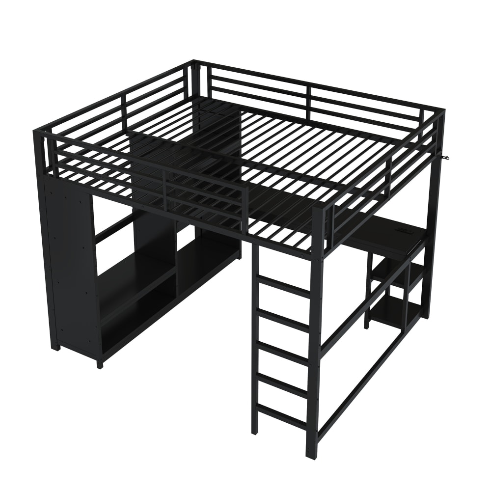 Lit mezzanine enfant en fer avec bureau et led noir 160 x 200 cm