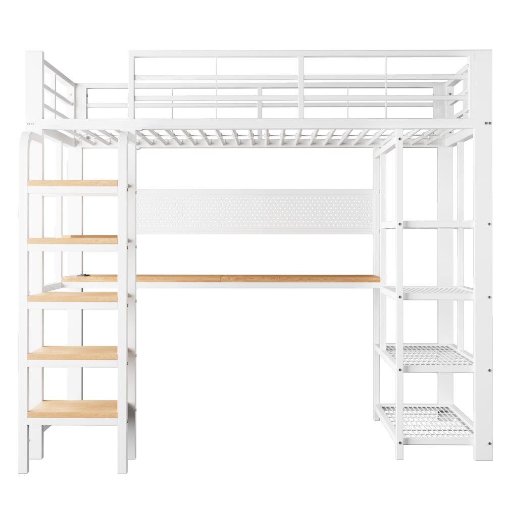 Hochbett aus Eisen Büro Steckdose led Weiß 90x200 cm - Maisons Du