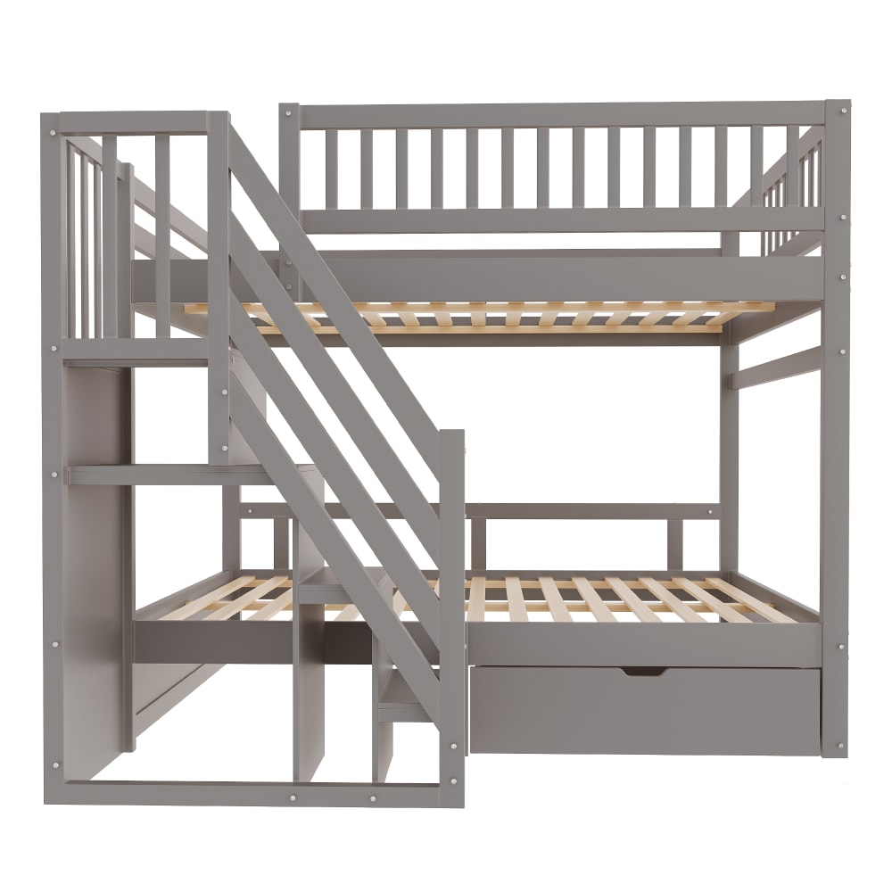 Massivholz Etagenbett Treppe Schubladen grau 140x200 cm - Maisons