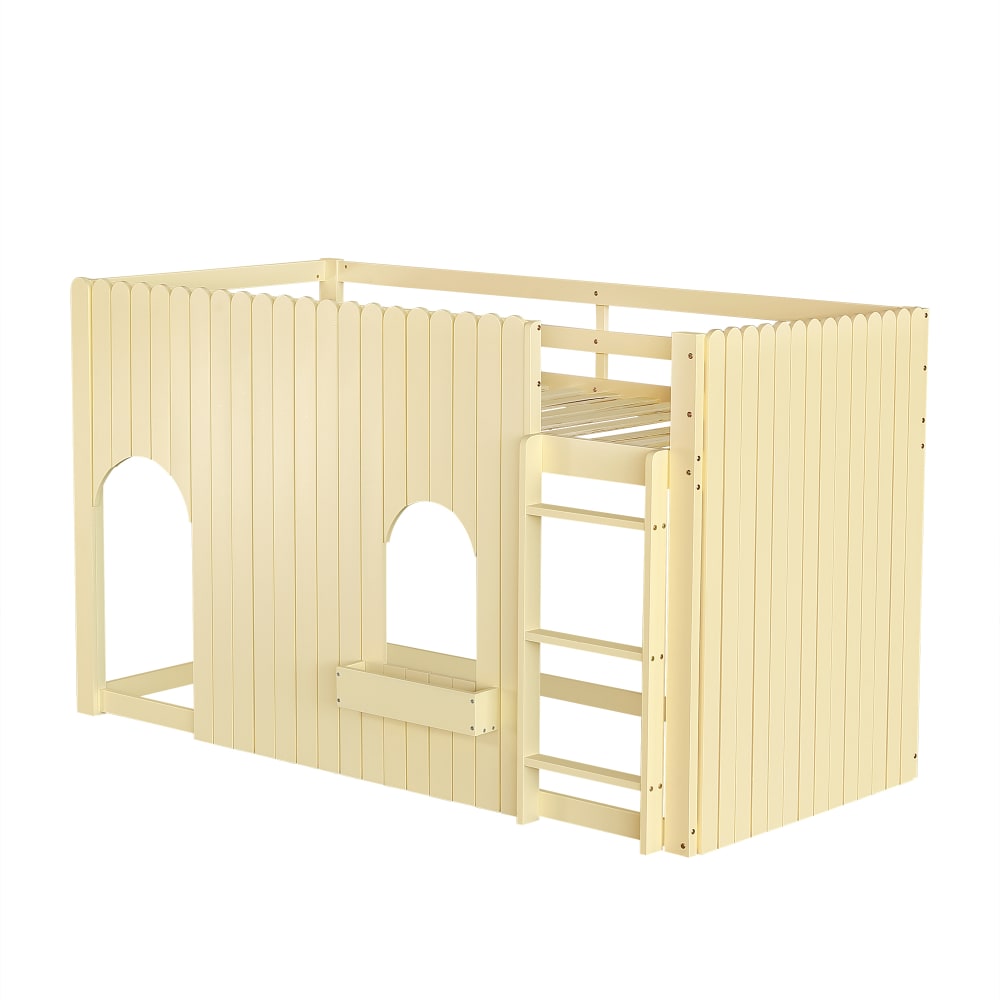 Lit mezzanine enfant led bois naturel 90x200 cm