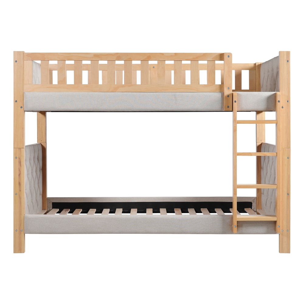 Kinder Etagenbett gepolsterte Kanten grau natur 90x200 cm -