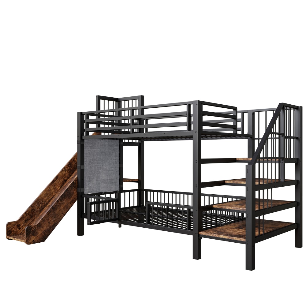 Etagenbett aus Eisen mit Rutsche Stauraum Schwarz 90x200 cm -