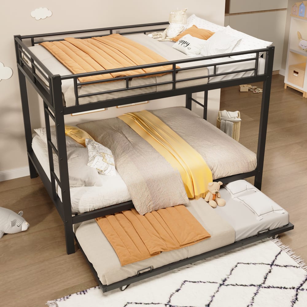 Etagenbett aus Eisen mit Rollbett Schwarz 140x200 90x190 cm -