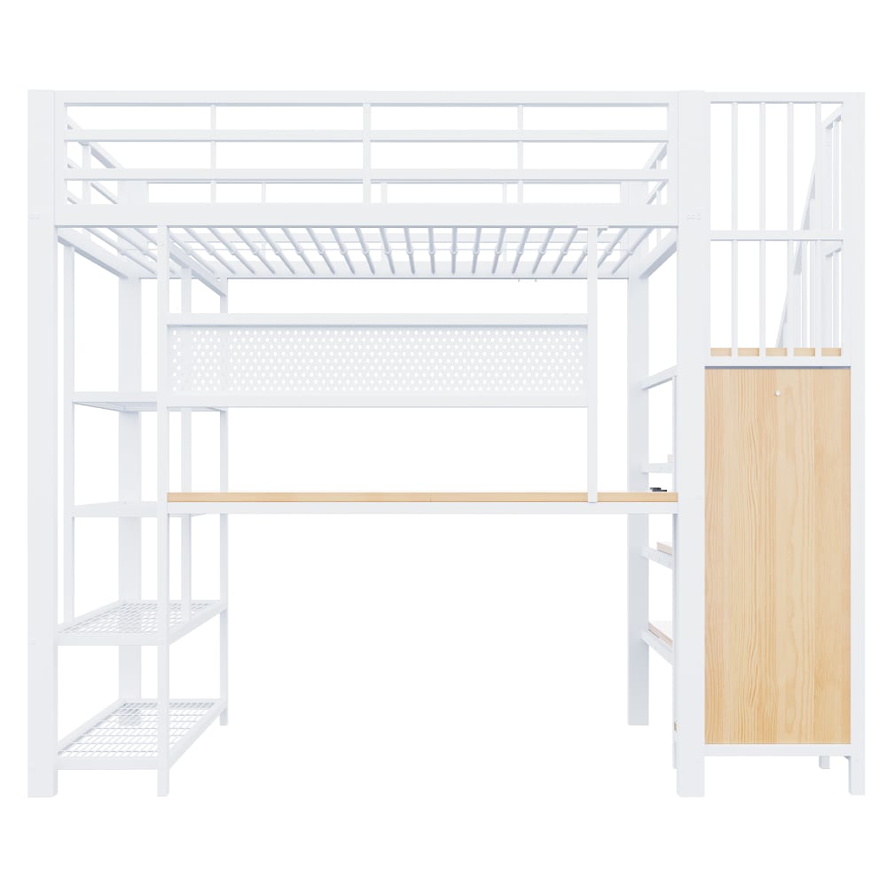 Hochbett Eisen Büro Steckdosen led Weiß 90x200 cm - Maisons Du