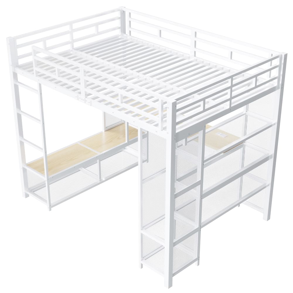 ComfortXL Hochbett aus Eisen Büro Kleiderschrank led Weiß 140x200 cm WEISS STAHL Baby