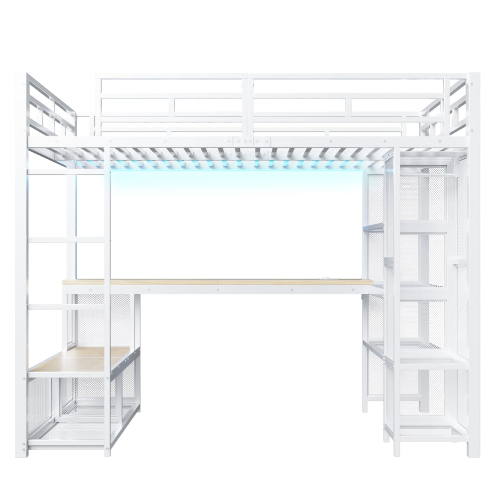 Hochbett aus Eisen Büro Kleiderschrank led Weiß 140x200 cm -