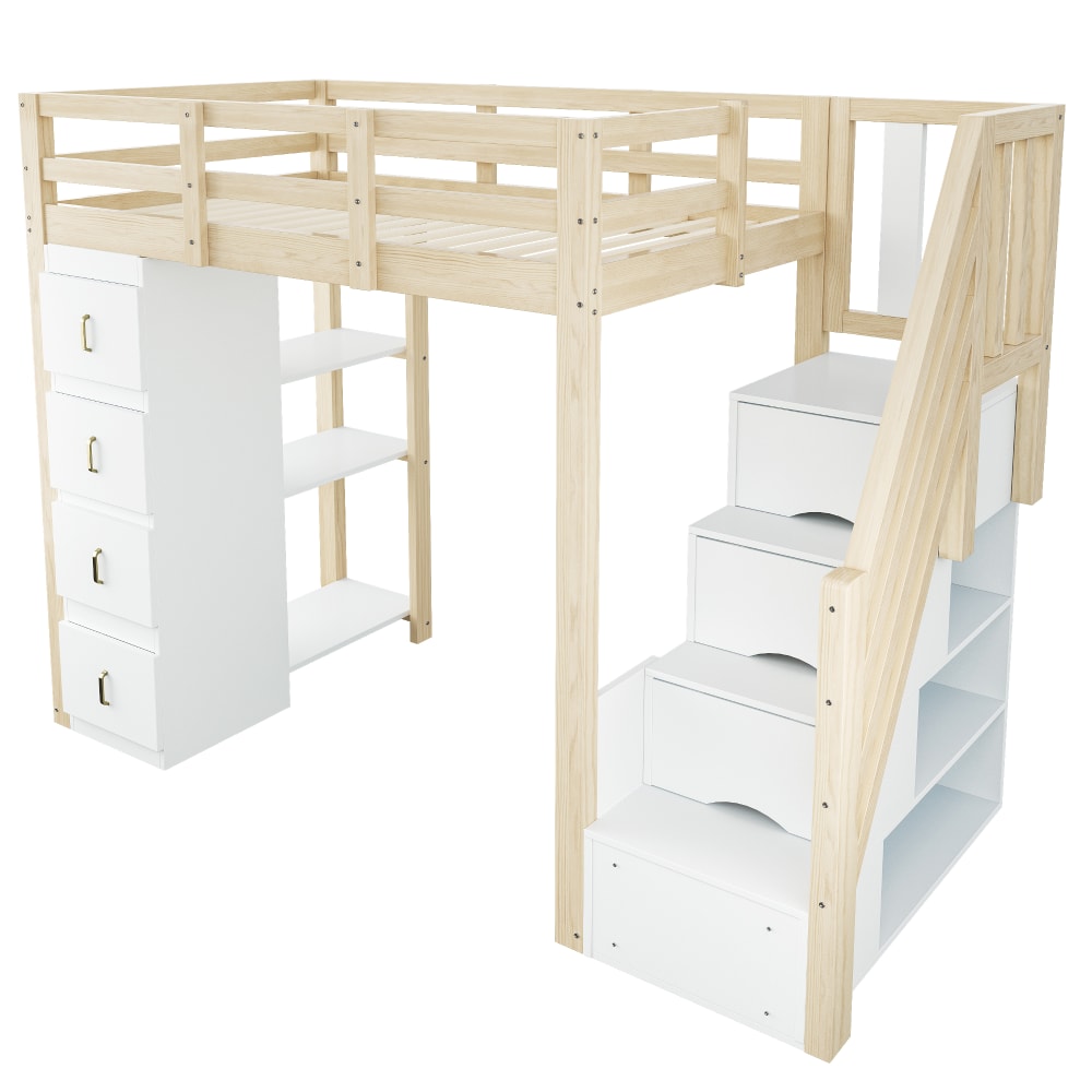 Lit mezzanine enfant avec tiroirs et rangements 90 x 200 cm