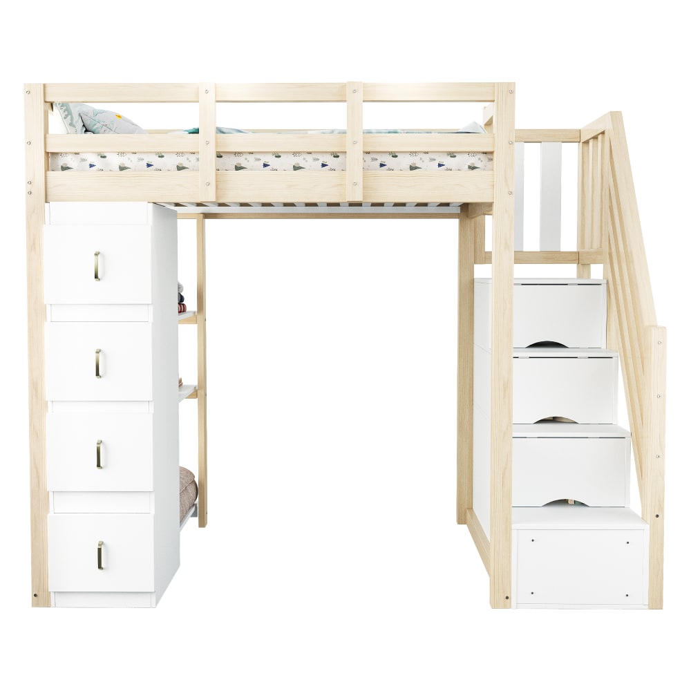 Kinderhochbett mit Schubladen und Stauraum 90 x 200 cm - Maisons