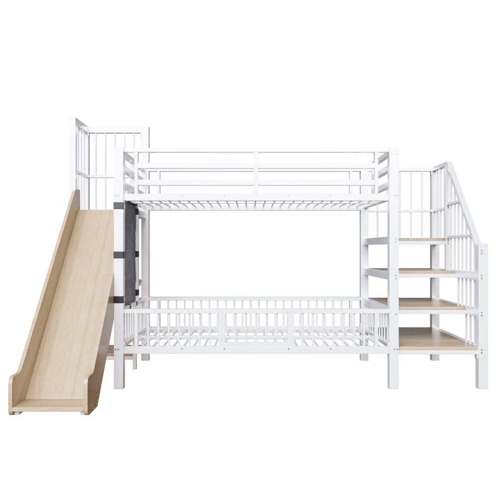 Lit superposé enfant en fer toboggan rangement blanc 90x200 cm
