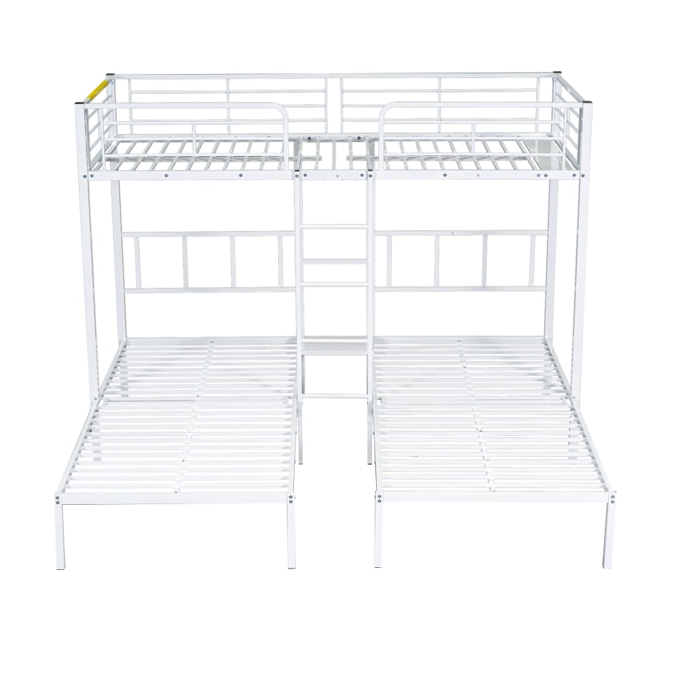 ComfortXL Dreifaches Etagenbett aus Eisen mit Leiter Tisch Weiß 90x200 cm WEISS STAHL Baby