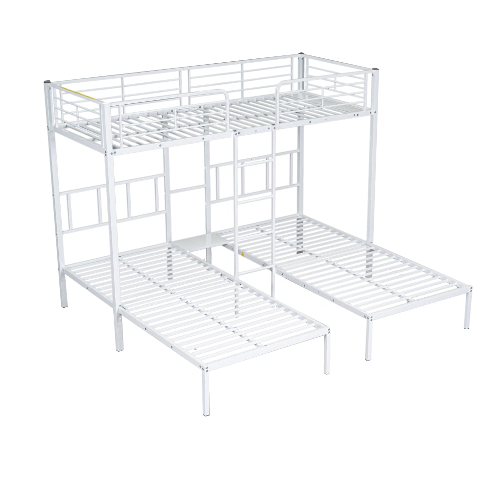 Dreifaches Etagenbett aus Eisen mit Leiter Tisch Weiß 90x200 cm -