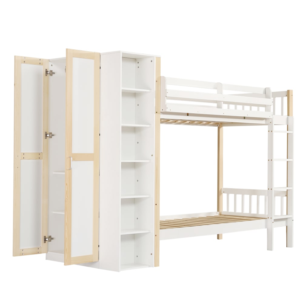 ComfortXL Kinder Etagenbett Schrank Regale weiß natur 90x200 cm Holz Baby