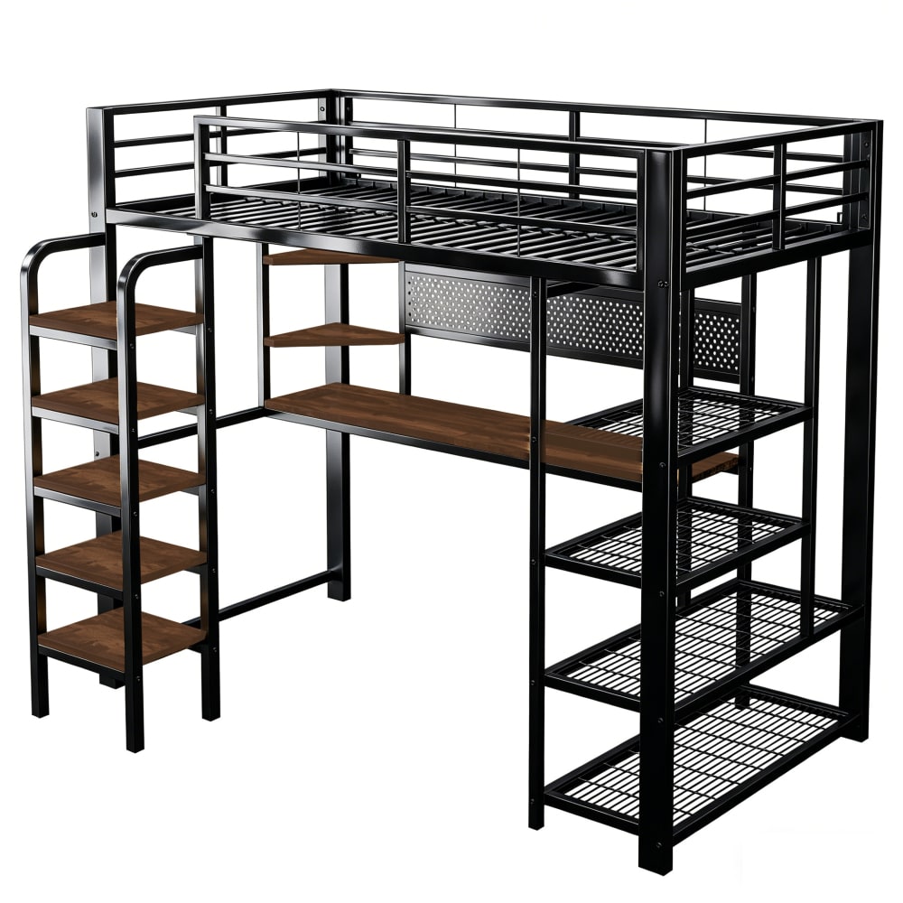 Lit mezzanine enfant avec bureau panneau perforé et led 90 x 200 cm