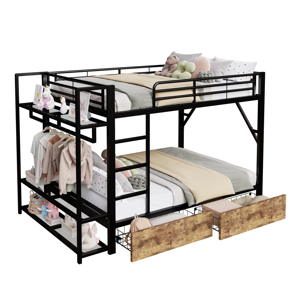 Etagenbett Eisen LED Schubladen Schwarz 140x200 cm - Maisons Du