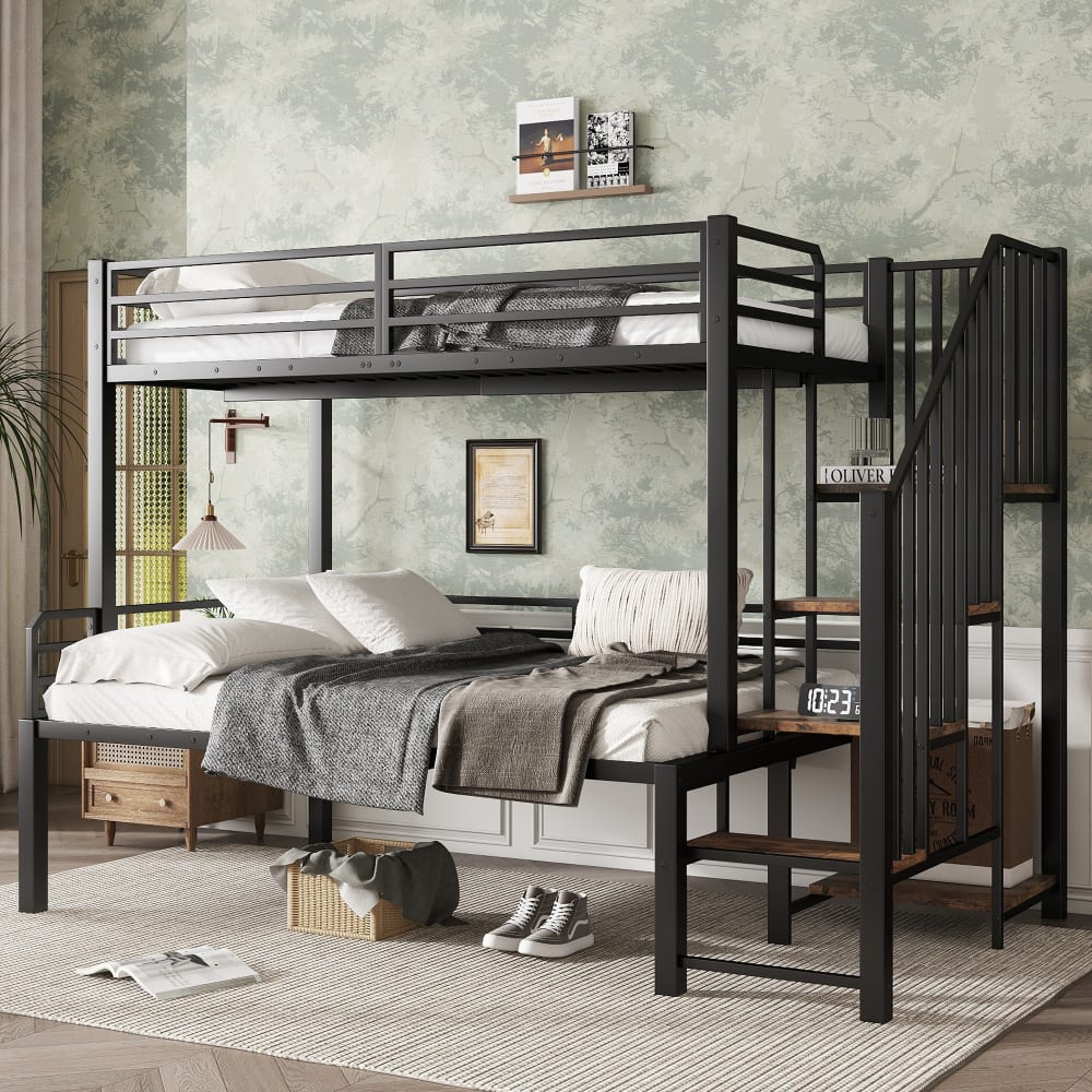 Etagenbett aus Eisen mit Stauraum Schwarz 90x200 120x200 cm -