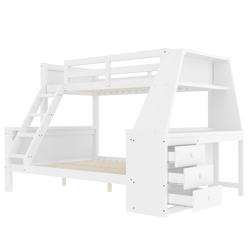 Lit superposé avec bureau et rangement blanc 90x200 140x200 cm