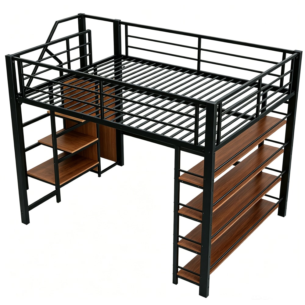 Lit mezzanine enfant en fer noir 140 x 200 cm