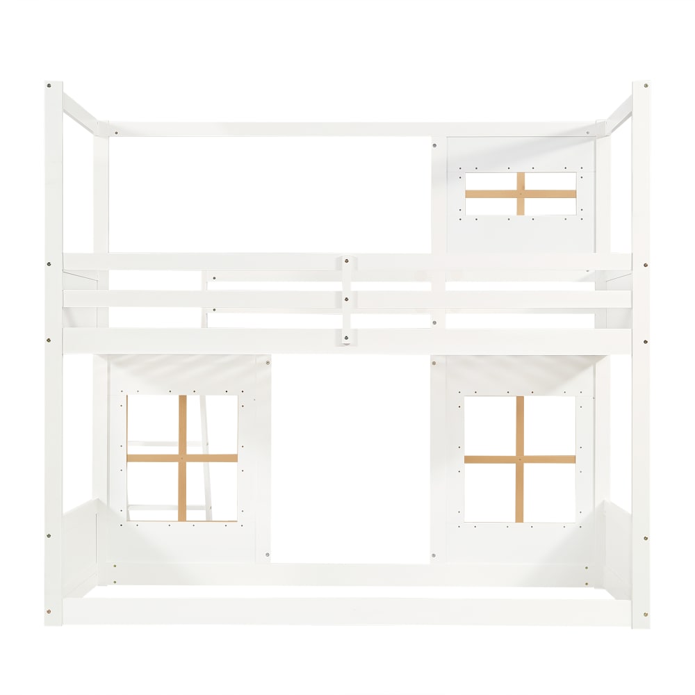 Lit mezzanine en pin avec fenêtres blanc naturel 90x200 cm
