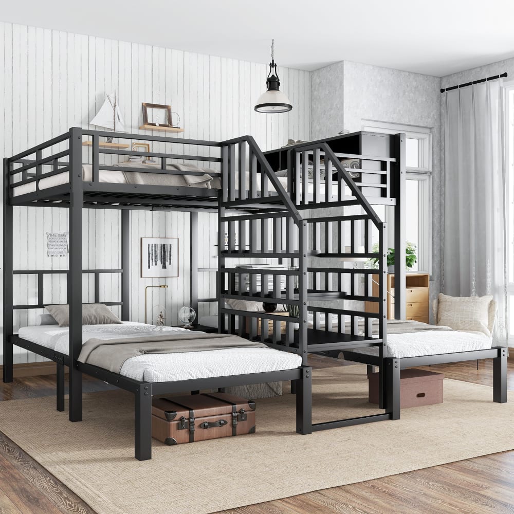 Dreifaches Etagenbett aus Eisen Schwarz 90x200 cm 140x200 cm -