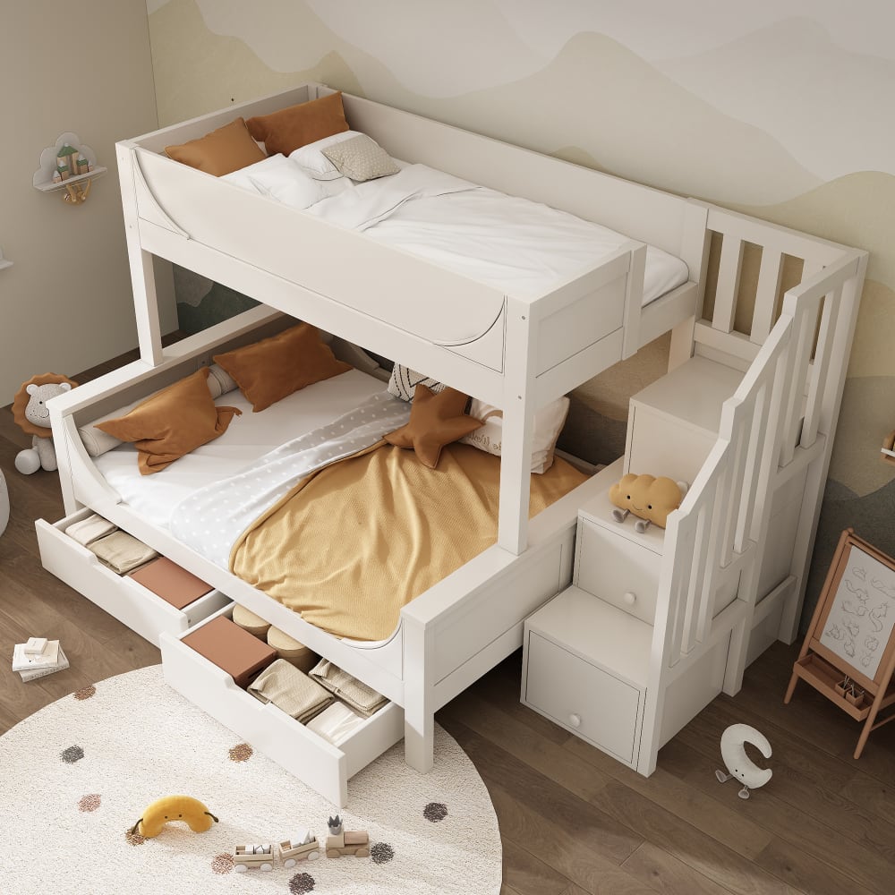 Schlitten Etagenbett mit Schubladen Weiß 90x200 cm 140x200 cm -