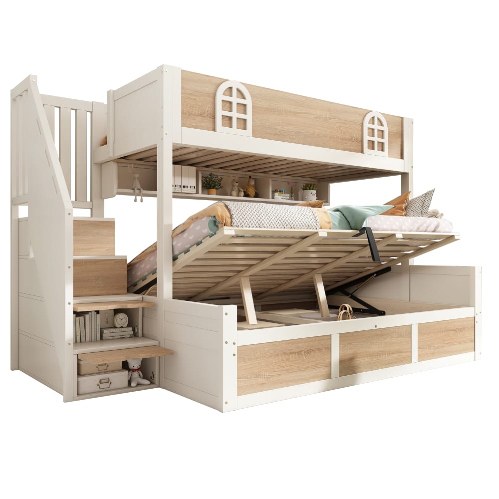 Lit superposé coffre hydraulique blanc naturel 90x200 cm 140x200 cm