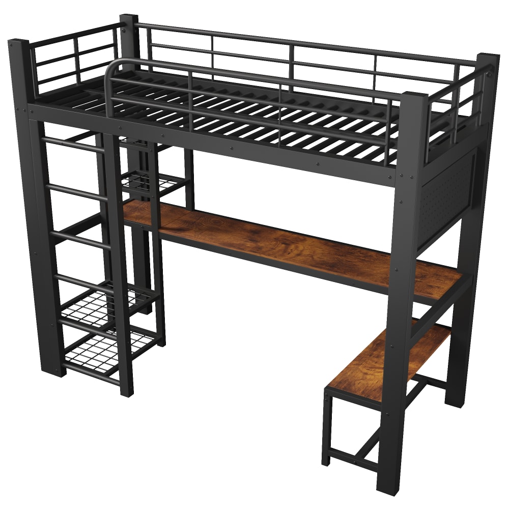 Lit mezzanine enfant en fer avec bureau et led noir 90 x 200 cm