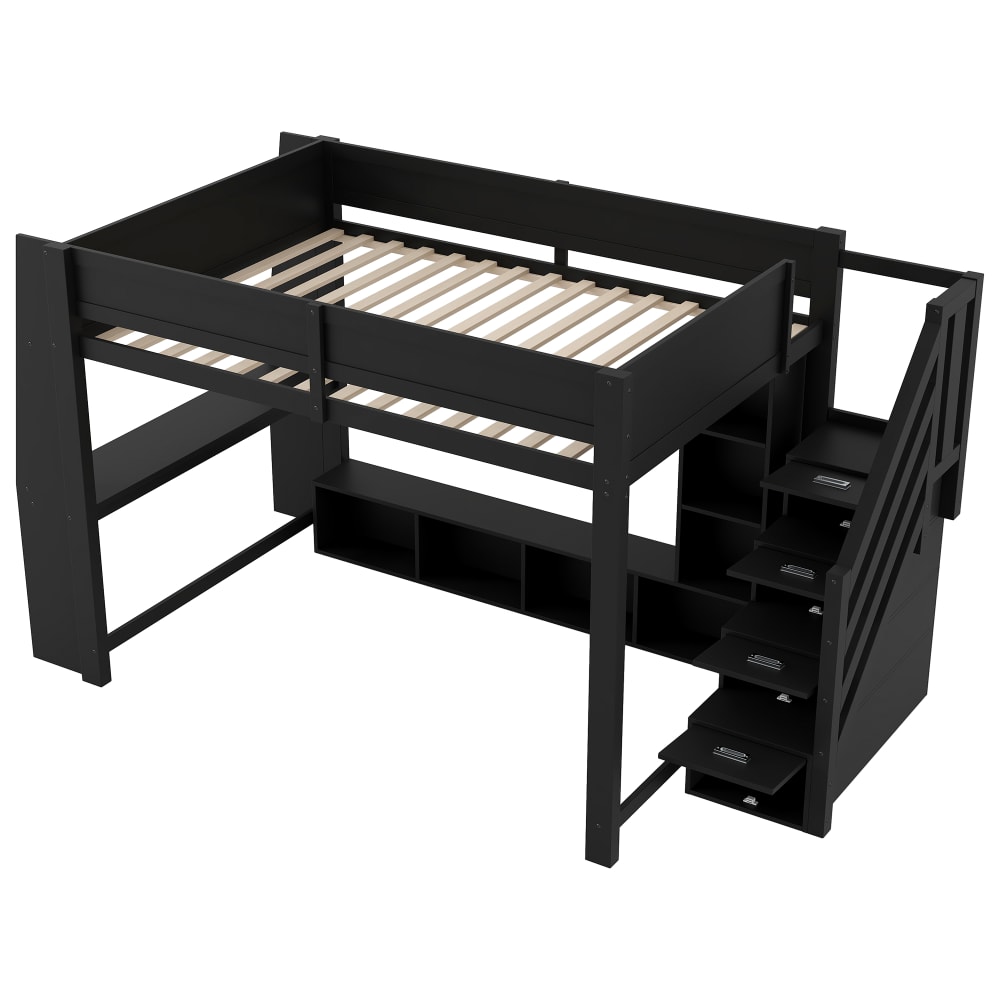 ComfortXL Kinderhochbett mit Schreibtisch und Stauraum schwarz 140 x 200 cm Holz Baby