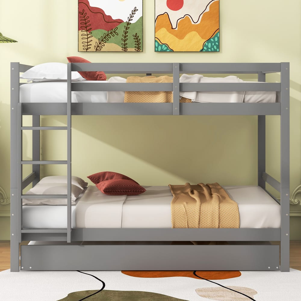 Etagenbett Kiefer mit Ausziehbett Grau 140x200 cm - Maisons Du