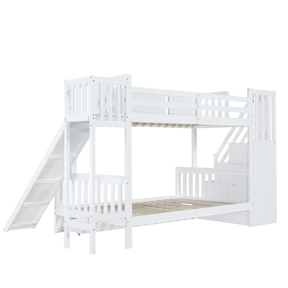 Etagenbett mit Rutsche und Stauraum Weiß 90x200 120x200 cm -