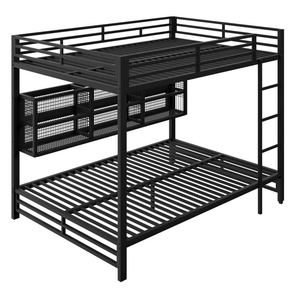 Etagenbett Eisen Stauraum LED schwarz 140x200 cm - Maisons Du