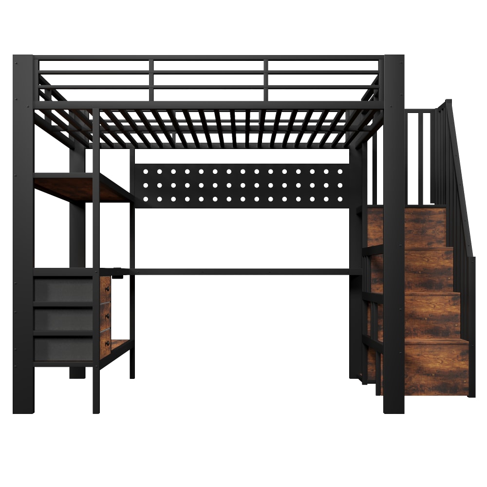 Lit mezzanine enfant en fer avec bureau et led noir 140 x 200 cm