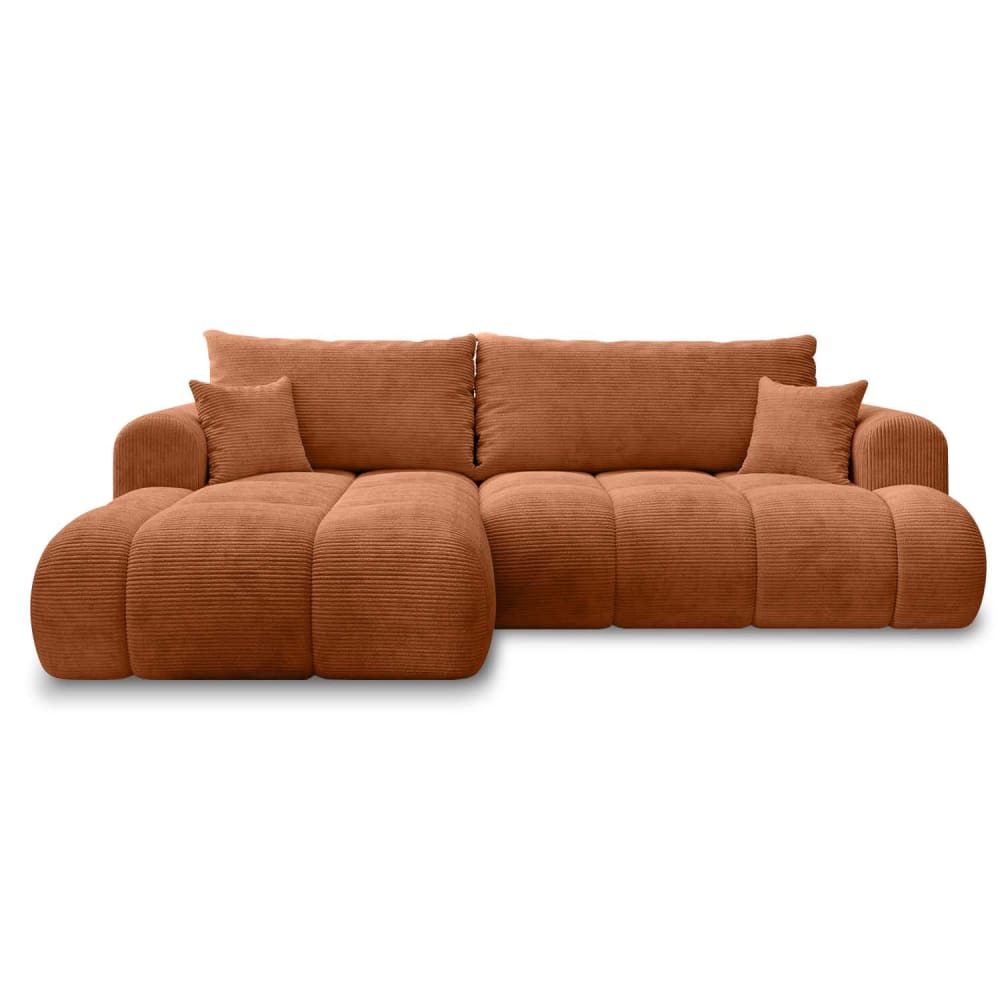 Canapé d'angle gauche convertible 4 places velours côtelé terracotta