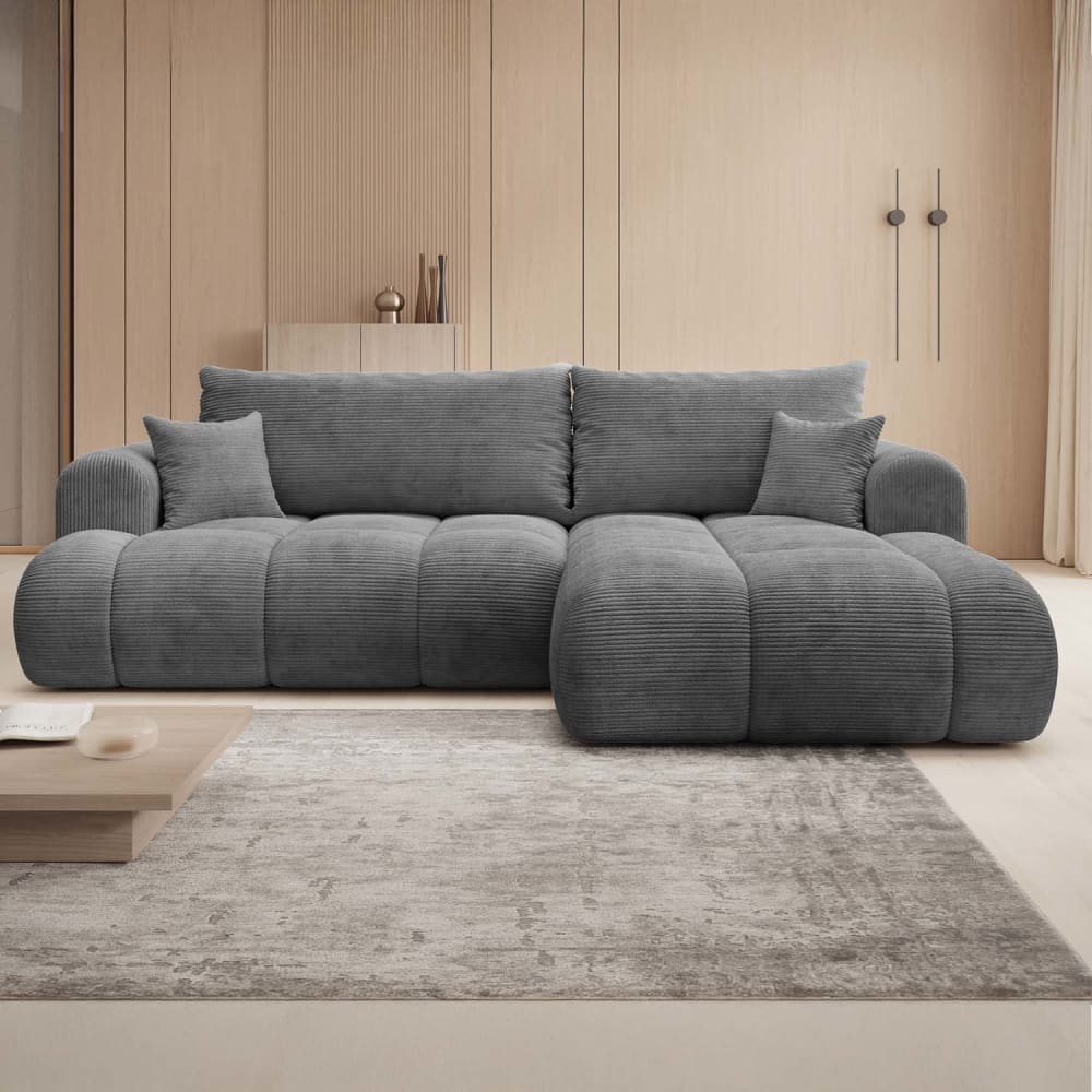 Canapé d'angle droit convertible 4 places en velours côtelé gris foncé