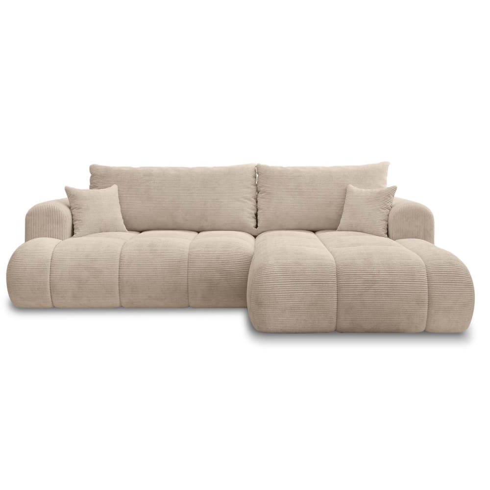 Canapé d'angle droit convertible 4 places en velours côtelé beige