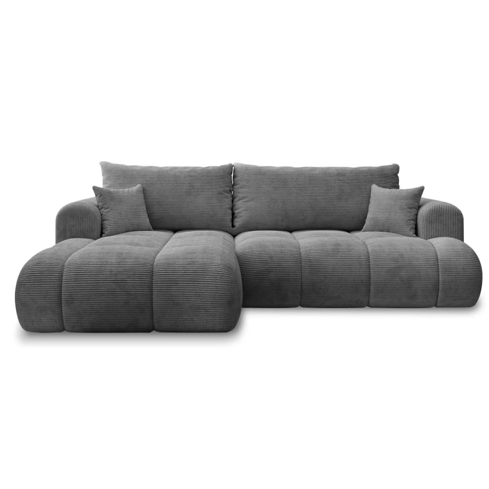 Canapé d'angle gauche convertible 4 places velours côtelé gris foncé