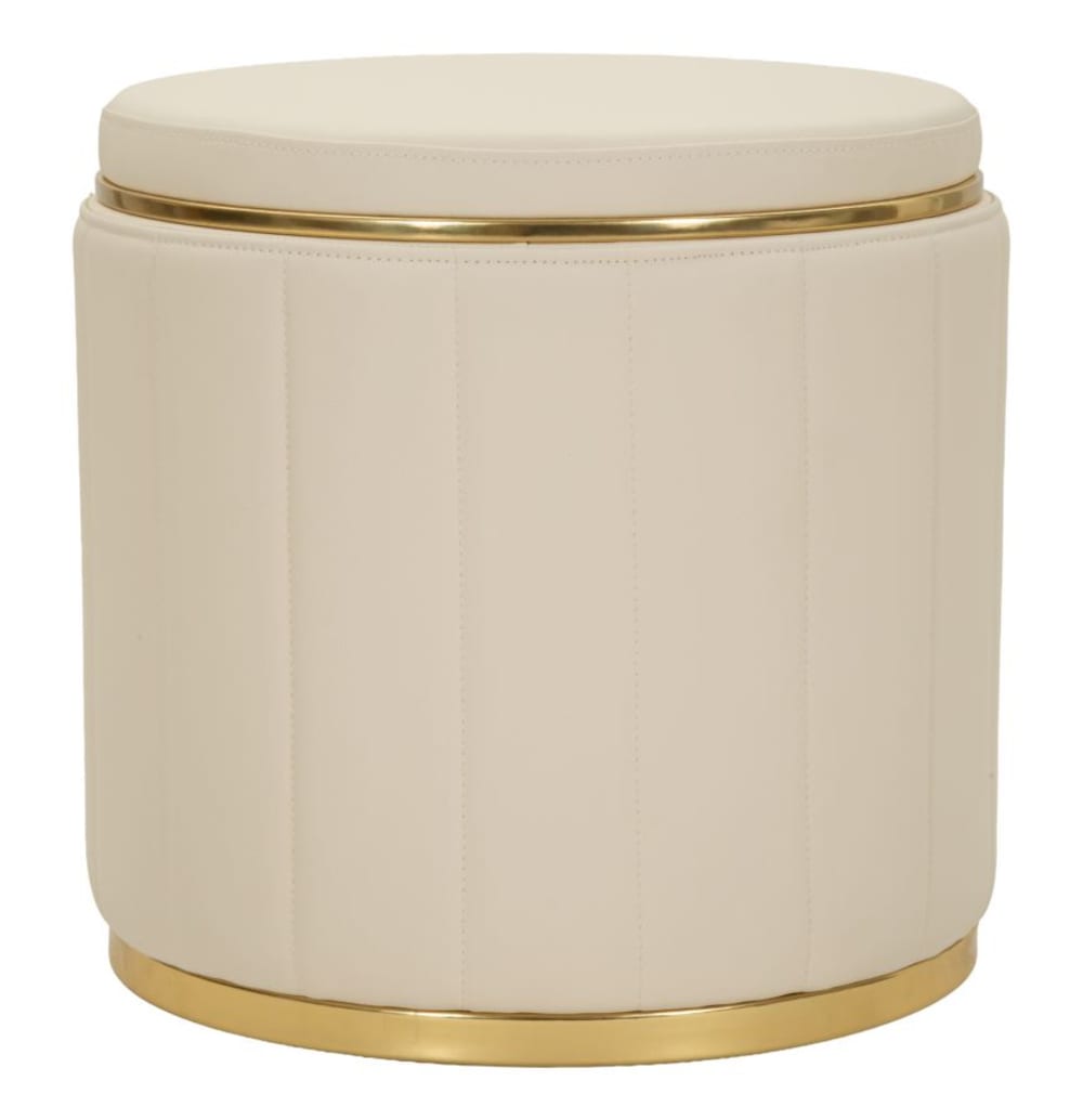 Pouf en similicuir crème avec boîte de rangement, ø 46,5 x 44 cm