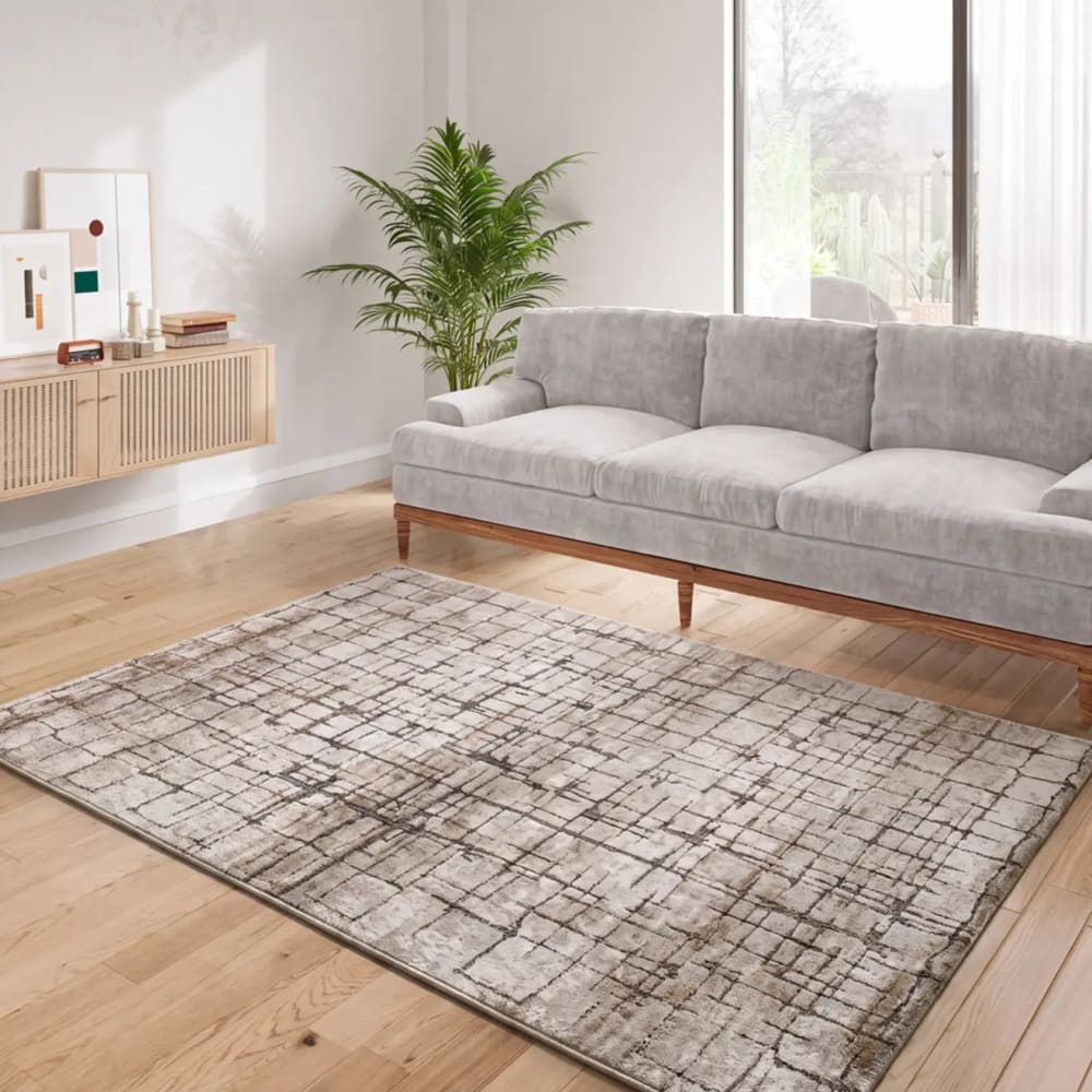 Atticgo Kurzflorteppich, Geometrisch, creme/braun, 200x285 cm style modern Beige Öko-Tex Zertifikat Pp - Polypropylen
