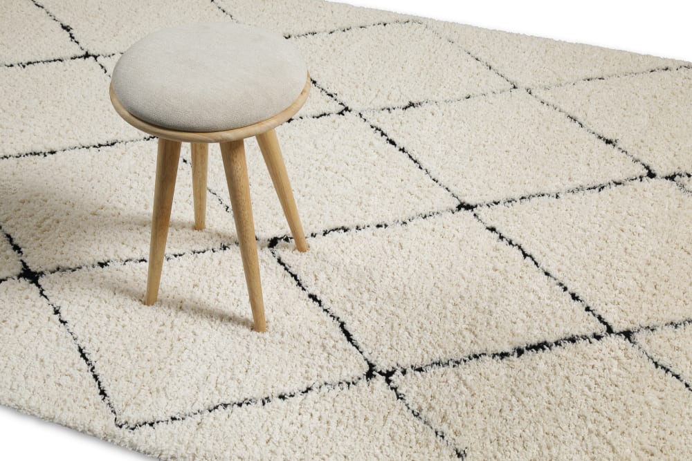 Gewebter Berberteppich in beige und schwarz, lange Haare 80x300 -